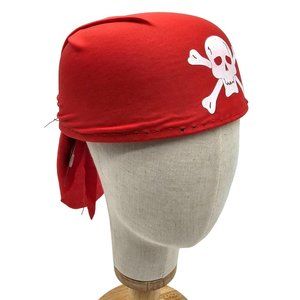 Red Pirate Scarf Hat White Skull Adult Halloween Costume of the Caribbean Cap